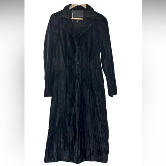 Guess Jeans Glamour Black Crushed Velvet Duster Trench Coat - Picture 4 of 15